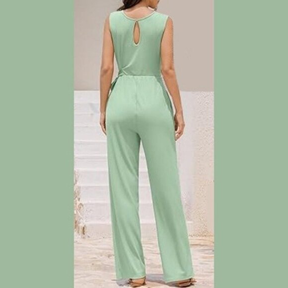 Zaful Womens One Piece Jumpsuit Casual Ribbed Sleeveless Pockets Green Small - Picture 3 of 7